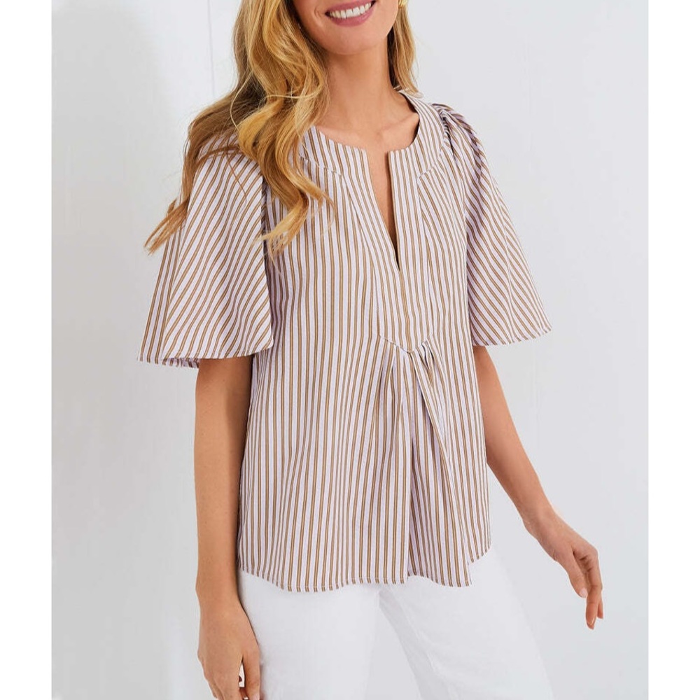 Tuckernuck Pomander Place Lilac Stripe Seersucker Finley Flutter Sleeve Top XL - Picture 2 of 4